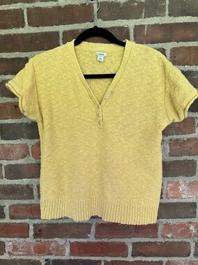 L.L.Bean cotton slub sweater Henley short sleeve in Sunflower Yellow